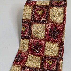 Ermenegildo Zegna Silk Luxury Tie Geometric Yellow Red Floral Leaf Pattern
